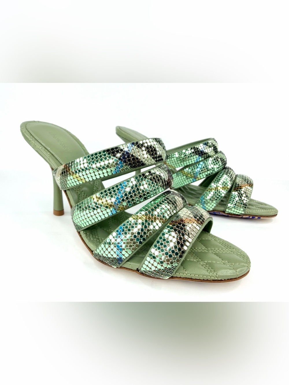 Burberry Check Mesh Mews Metallic Strap Mule Embellished Sandals Size EU 38.5 - Picture 12 of 12